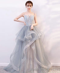Gray Tulle Lace Long Prom Dress Gray Tulle Lace Evening Dress 2
