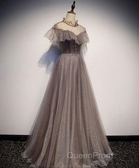 Unique Tulle Long Evening Prom Dresses, Tulle Evening Dresses