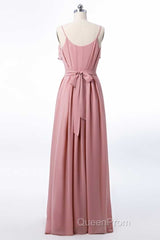 Mauve Pink Chiffon Spaghetti Straps Ruffled A-Line Bridesmaid Dresses