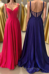 Neon Pink V-Neck Straps A-Line Evening Prom Dresses