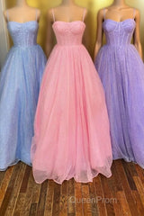 Princess Light Blue A-line Straps Long Evening Prom Gown