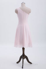 Short Pink One Shoulder Chiffon Homecoming Dresses