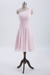 Short Pink One Shoulder Chiffon Homecoming Dresses