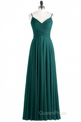 Hunter Green Chiffon V-Neck Spaghetti Straps A-Line Long Dresses