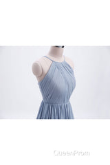 Misty Blue Scoop Chiffon A-line Long Bridesmaid Dresses