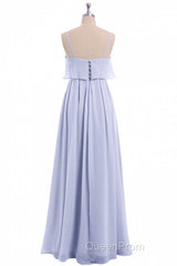 Lavender Chiffon Spaghetti Straps Ruffled A-Line Long Dresses