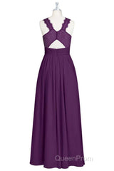 Magenta Chiffon Halter Cutout Back Long Bridesmaid Dresses