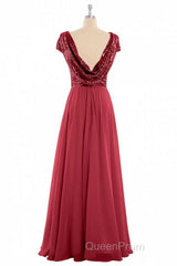 Burgundy Sequin Cap Sleeve Backless A-Line Bridesmaid Dresses