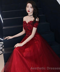Burgundy Tulle Lace Prom Dress Burgundy Tulle Evening Dress