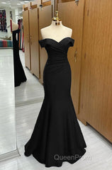 Long Navy Evening Prom Dresses Mermaid Off-the-Shoulder Sweetheart Sleeveless