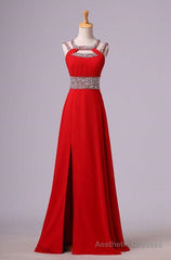 2025 Gorgeous Red Beading Open Back Chiffon Prom Dresses