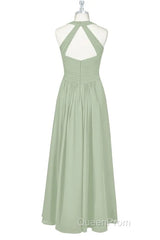 Sage Green Halter Backless A-Line Bridesmaid Dresses