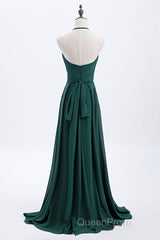 Hunter Green Halter Chiffon A-line Long Bridesmaid Dresses