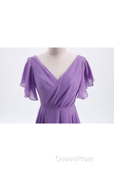 Flutter Sleeves Lavender Chiffon A-line Long Bridesmaid Dresses