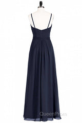 Black Chiffon Sweetheart Spaghetti Straps A-Line Long Bridesmaid Dresses