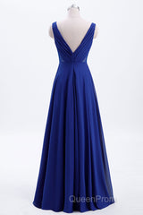 Royal Blue Pleated A-line Chiffon Long Bridesmaid Dresses