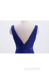 Royal Blue Pleated A-line Chiffon Long Bridesmaid Dresses