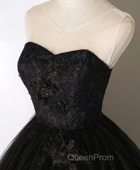 Black Sweetheart Neck Tulle Long Evening Prom Dresses, Black Evening Dresses