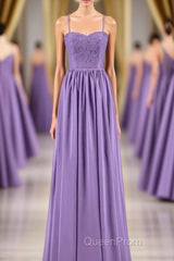 Purple Spaghetti Straps A-Line Long Bridesmaid Dresses