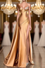 One Shoulder Long Sleeves Mermaid Evening Prom Dresses Split With Beads