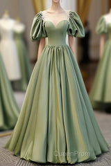 Simple Green Satin Long Evening Prom Dresses, Green Evening Dresses
