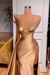 One Shoulder Long Sleeves Mermaid Evening Prom Dresses Split With Beads