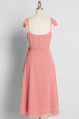 Peach Cap Sleeve Tie-Side Short Formal Dresses