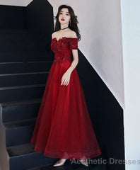 Burgundy Tulle Lace Prom Dress Burgundy Tulle Evening Dress
