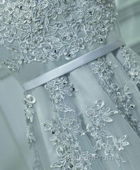 Gray A Line Lace Tulle Short Evening Prom Dresses, Homecoming Dresses