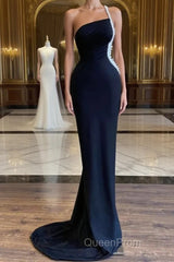 Black One Shoulder Pearl Beadings Mermaid Long Evening Dresses