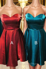 Sweetheart A-Line Satin Red Homecoming Dresses