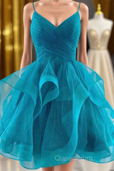 Flounced Blue Homecoming Dresses with Side Draping
