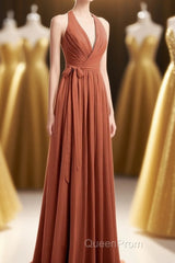Rust Orange Wrap A-Line Long Dresses