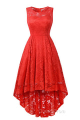 Sleeveless Hi-Low Lace Lavender Party Dresses