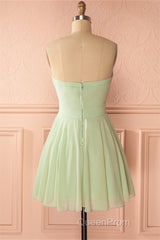 Sage Green Chiffon Strapless A-Line Short Dresses