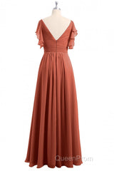 Rust Orange Cold-Shoulder A-Line Long Bridesmaid Dresses