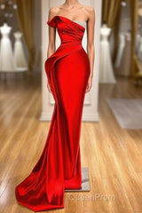 Sexy Red Mermaid Long Evening Prom Dresses With Beads Ruffles
