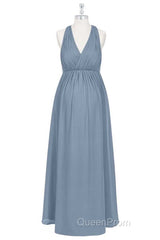 Dusty Blue Halter Backless Maternity Bridesmaid Dresses
