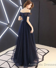 Dark Blue Tulle Long Prom Dress Blue Tulle Evening Dress