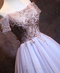 Cute Lace Applique Tulle Short Evening Prom Dresses, Homecoming Dresses