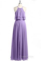 Sage Green Chiffon Halter Ruffle A-Line Long Bridesmaid Dresses