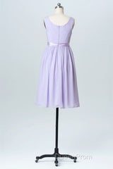 Lavender Crew Neck Tie-Side Short Bridesmaid Dresses