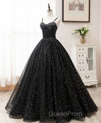 Black Sweetheart Tulle Long Evening Prom Dresses, Black Tulle Formal Dresses