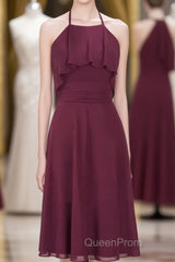 Burgundy Halter Backless Ruffled A-Line Short Dresses