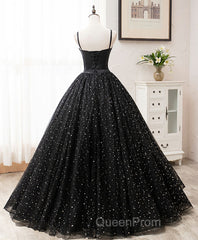 Black Sweetheart Tulle Long Evening Prom Dresses, Black Tulle Formal Dresses