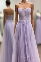 Strapless Lavender A-line Long Formal Dresses