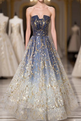 Unique Tulle Lace Long Evening Prom Dresses, Tulle Lace Formal Dresses, 2