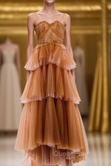 Brown tulle long Evening Prom Dresses, evening Dresses