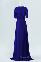 Royal Blue Chiffon Wrap Long Bridesmaid Dresses