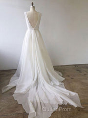 Simple White V Neck Tulle Long Evening Prom Dresses, White Evening Dresses